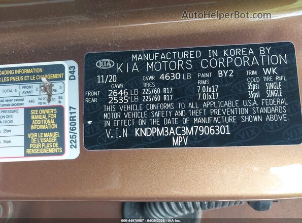 KNDPM3AC3M7906301 2021 KIA SPORTAGE Orange 