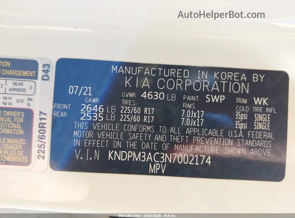 KNDPM3AC3N7002174 2022 KIA SPORTAGE White Вид підкапотного простору