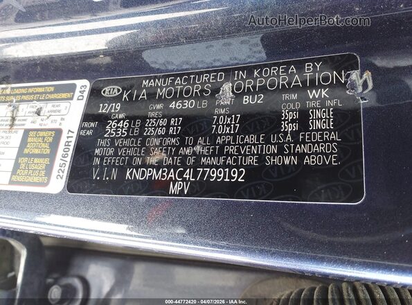 KNDPM3AC4L7799192 2020 KIA SPORTAGE Dark Blue Vista del compartimento del motor