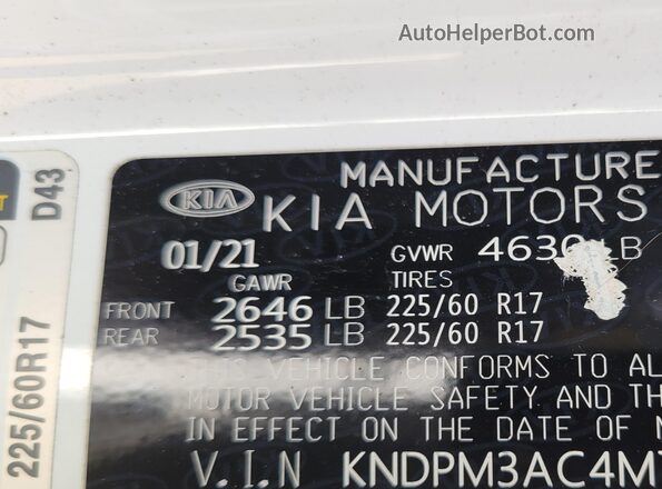 KNDPM3AC4M7929280 2021 KIA SPORTAGE White Շարժիչի բաժամունքի տեսք