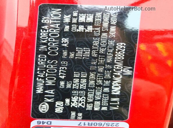 KNDPMCAC6M7886299 2021 KIA SPORTAGE Red Widok wnętrza 360 stopni