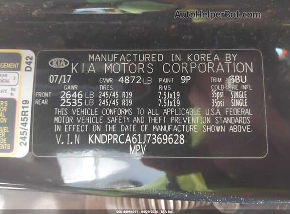 KNDPRCA61J7369628 2018 KIA SPORTAGE Black Engine compartment view