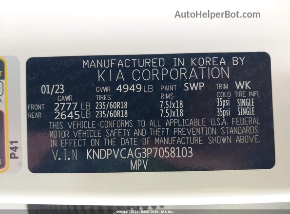 KNDPVCAG3P7058103 2023 KIA SPORTAGE HYBRID White Շարժիչի բաժամունքի տեսք