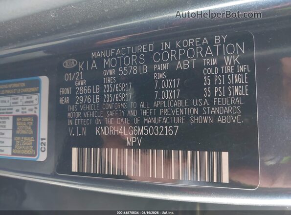 KNDRH4LG6M5032167 2021 KIA SORENTO HYBRID Gray Vista del compartimento del motor