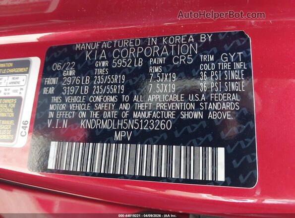 KNDRMDLH5N5123260 2022 KIA SORENTO PLUG-IN HYBRID Red Engine compartment view