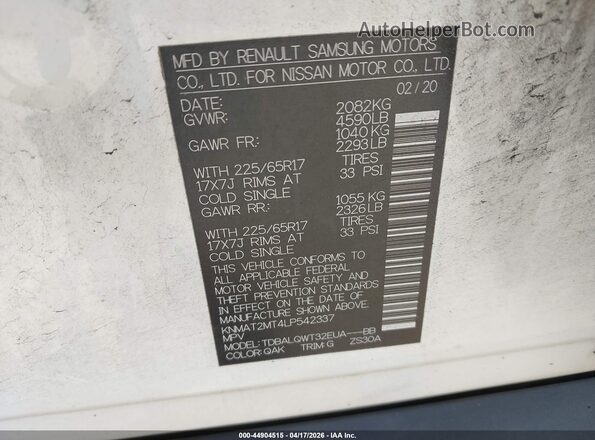 KNMAT2MT4LP542337 2020 NISSAN ROGUE White Engine compartment view