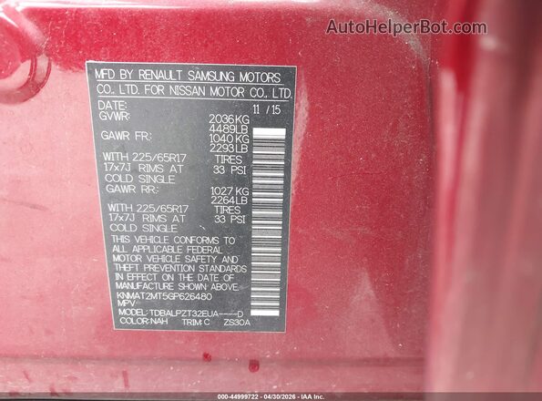KNMAT2MT5GP626480 2016 NISSAN ROGUE Red Engine compartment view