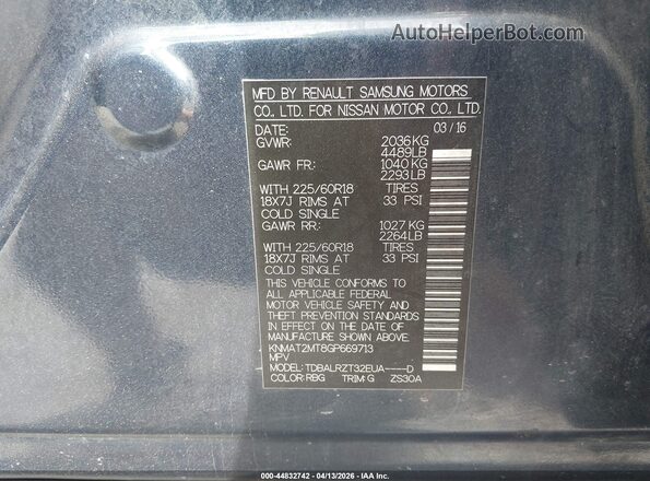 KNMAT2MT8GP669713 2016 NISSAN ROGUE Blue Vista del compartimento del motor