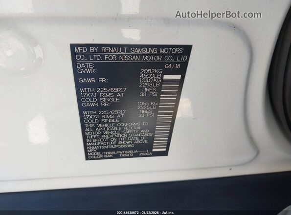 KNMAT2MT8JP588380 2018 NISSAN ROGUE White Շարժիչի բաժամունքի տեսք