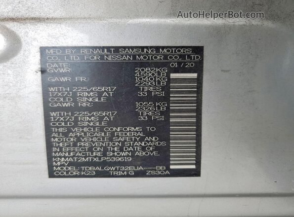 KNMAT2MTXLP539619 2020 NISSAN ROGUE Silver 
