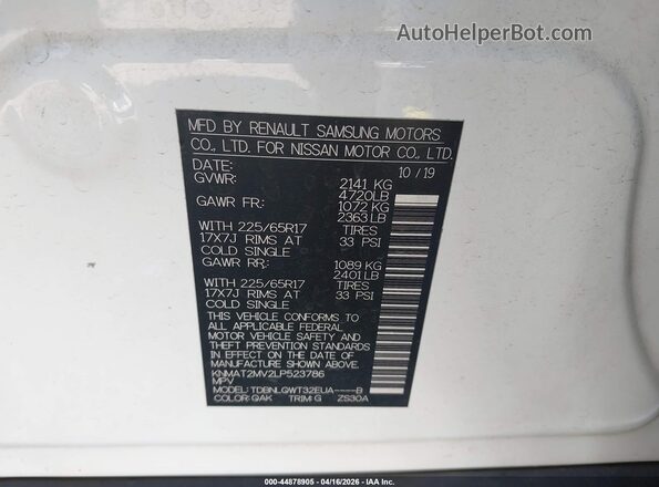 KNMAT2MV2LP523786 2020 NISSAN ROGUE White 