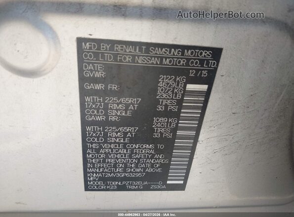 KNMAT2MV3GP632957 2016 NISSAN ROGUE Silver Engine compartment view