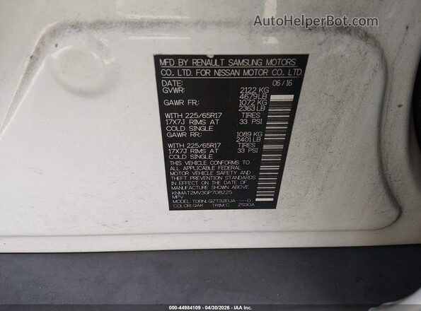 KNMAT2MV3GP708225 2016 NISSAN ROGUE White Engine compartment view