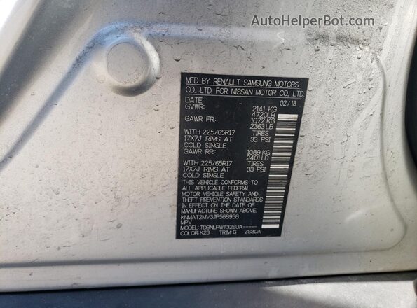 KNMAT2MV3JP568958 2018 NISSAN ROGUE Silver VIN sticker view