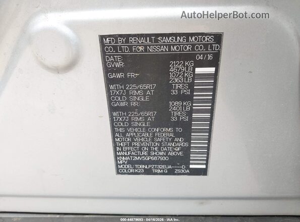 KNMAT2MV5GP687930 2016 NISSAN ROGUE Silver 