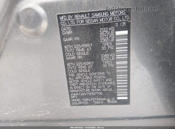 KNMAT2MV7GP617796 2016 NISSAN ROGUE Gray ძრავის განყოფილების ხედი