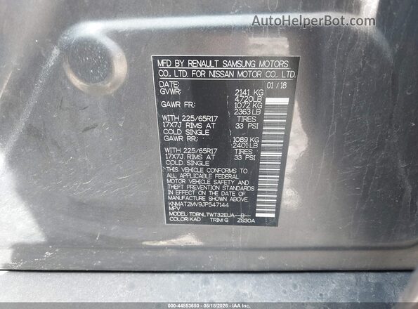 KNMAT2MV9JP547144 2018 NISSAN ROGUE Gray ძრავის განყოფილების ხედი