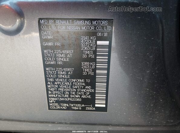 KNMAT2MV9JP620383 2018 NISSAN ROGUE Gray Engine compartment view