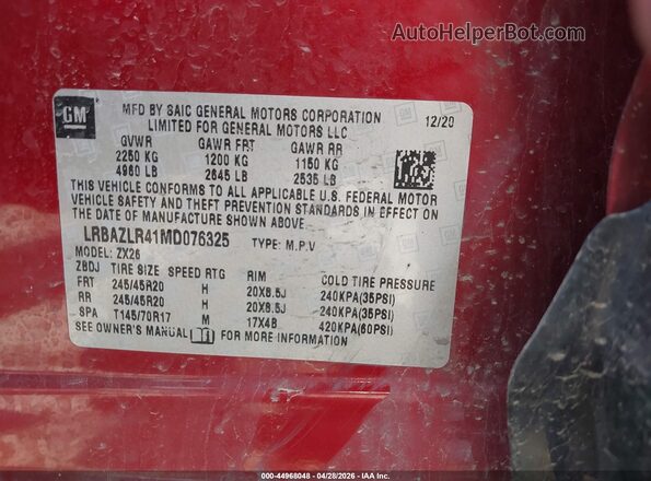 LRBAZLR41MD076325 2021 BUICK ENVISION Red ძრავის განყოფილების ხედი