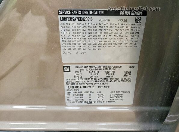 LRBFXBSA7KD023616 2019 BUICK ENVISION Tan VIN sticker view