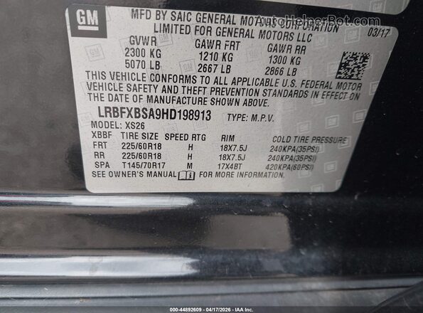 LRBFXBSA9HD198913 2017 BUICK ENVISION Black Շարժիչի բաժամունքի տեսք