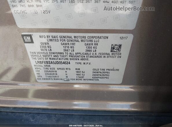 LRBFXBSA9JD054624 2018 BUICK ENVISION Brown Engine compartment view