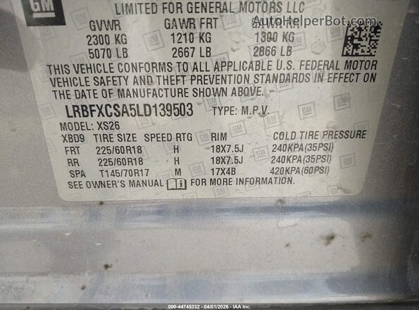 LRBFXCSA5LD139503 2020 BUICK ENVISION Gray Engine compartment view