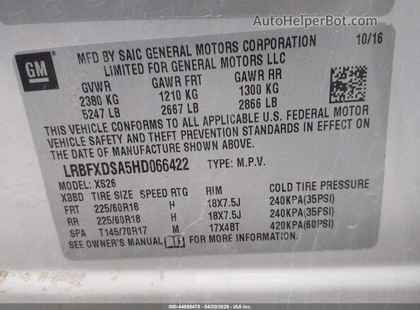 LRBFXDSA5HD066422 2017 BUICK ENVISION Silver Engine compartment view