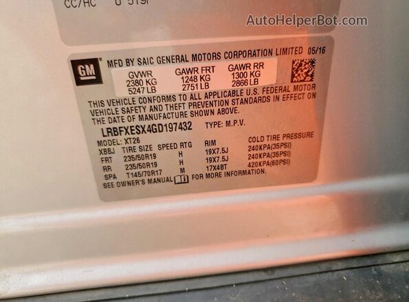 LRBFXESX4GD197432 2016 BUICK ENVISION White Vista interior de 360 grados