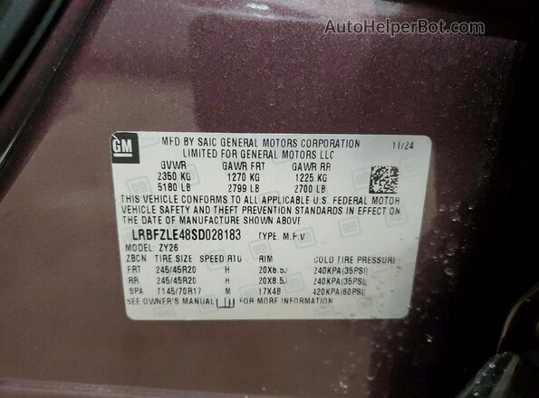 LRBFZLE48SD028183 2025 BUICK ENVISION Burgundy Vista de la etiqueta del VIN