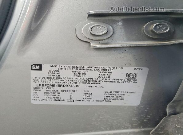 LRBFZME45RD074635 2024 BUICK ENVISION Silver VIN կոդի պիտակի տեսք
