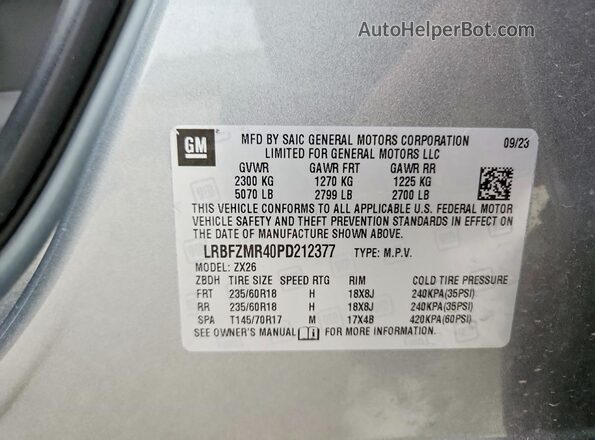 LRBFZMR40PD212377 2023 BUICK ENVISION Gray VIN կոդի պիտակի տեսք