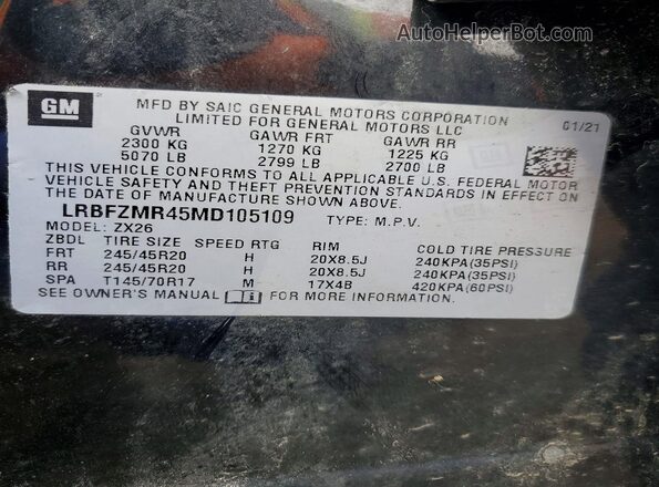 LRBFZMR45MD105109 2021 BUICK ENVISION Black Вид наклейки з VIN-кодом
