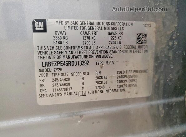 LRBFZPE46RD013392 2024 BUICK ENVISION Gray 360 interior view