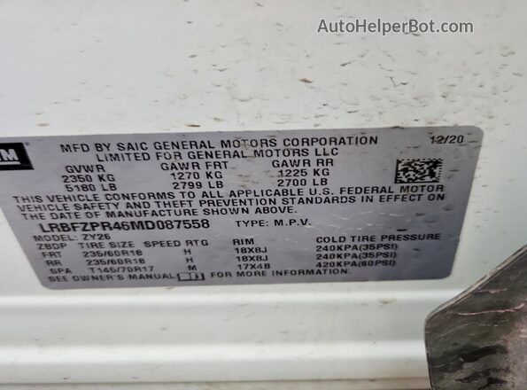 LRBFZPR46MD087558 2021 BUICK ENVISION White Vista de la etiqueta del VIN