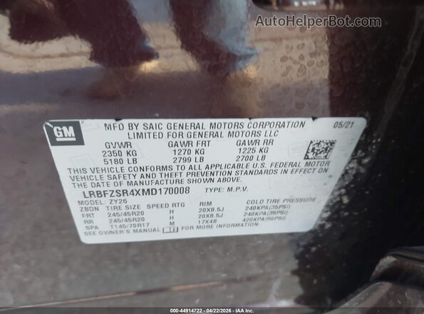 LRBFZSR4XMD170008 2021 BUICK ENVISION Champagne ძრავის განყოფილების ხედი