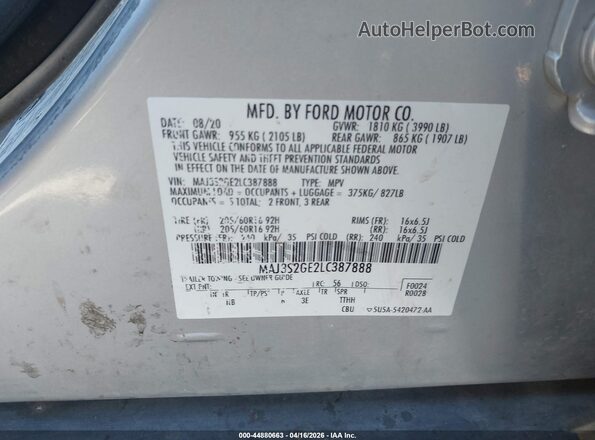 MAJ3S2GE2LC387888 2020 FORD ECOSPORT White ძრავის განყოფილების ხედი