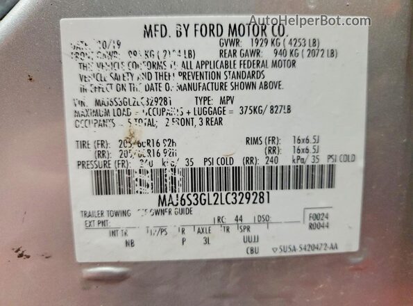 MAJ6S3GL2LC329281 2020 FORD ECOSPORT Silver Панорамний вид салону 360°