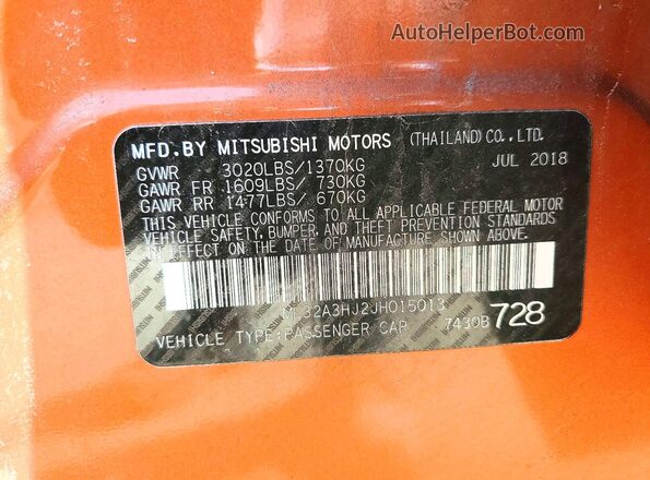 ML32A3HJ2JH015013 2018 MITSUBISHI MIRAGE Orange Շարժիչի բաժամունքի տեսք