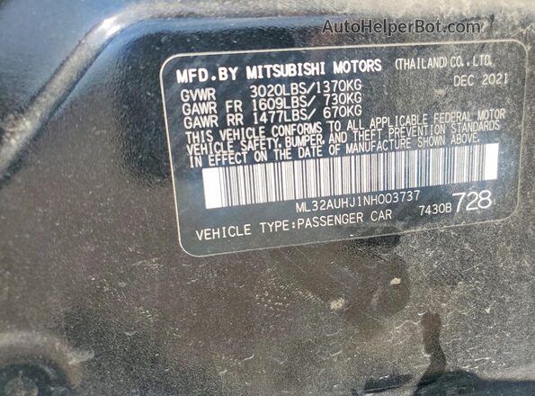 ML32AUHJ1NH003737 2022 MITSUBISHI MIRAGE Black Engine compartment view