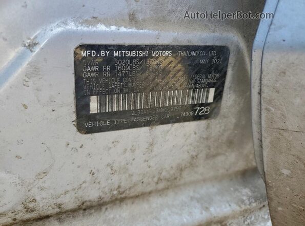 ML32AUHJ3MH009795 2021 MITSUBISHI MIRAGE Silver VIN կոդի պիտակի տեսք