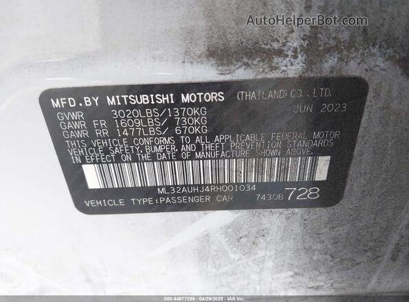 ML32AUHJ4RH001034 2024 MITSUBISHI MIRAGE White ძრავის განყოფილების ხედი