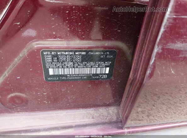 ML32AUHJ6RH031376 2024 MITSUBISHI MIRAGE Purple 