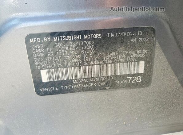 ML32AUHJ7NH004391 2022 MITSUBISHI MIRAGE Gray Vista del compartimento del motor
