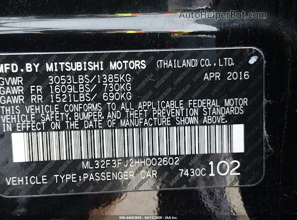 ML32F3FJ2HH002602 2017 MITSUBISHI MIRAGE G4 Черный Вид подкапотного пространства