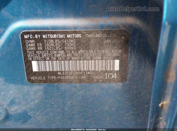 ML32F3FJ3KHF11401 2019 MITSUBISHI MIRAGE G4 Blue 