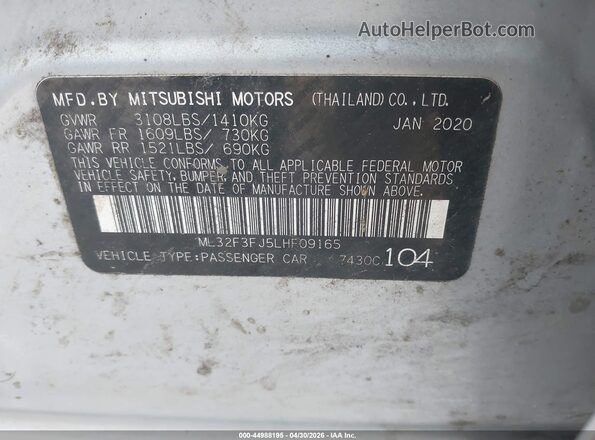 ML32F3FJ5LHF09165 2020 MITSUBISHI MIRAGE G4 Silver Vista del compartimento del motor