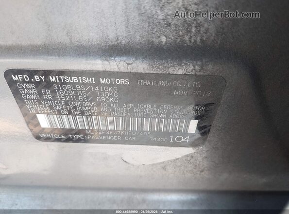 ML32F3FJ7KHF07495 2019 MITSUBISHI MIRAGE Silver Vista del compartimento del motor