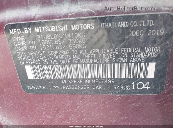 ML32F3FJ8LHF06499 2020 MITSUBISHI MIRAGE G4 Maroon Engine compartment view