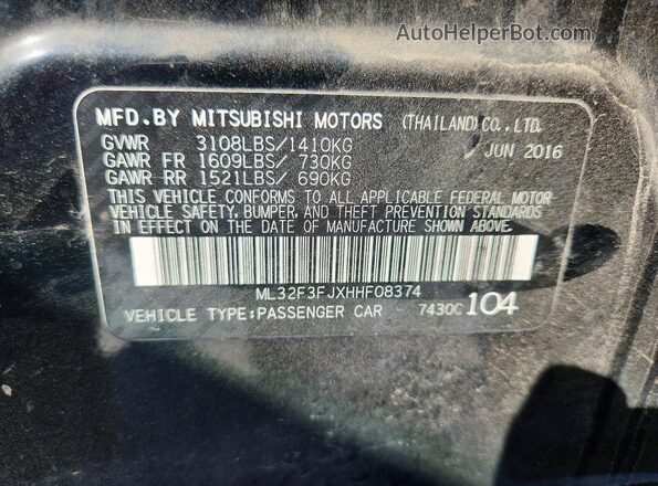 ML32F3FJXHHF08374 2017 MITSUBISHI MIRAGE Черный Вид подкапотного пространства